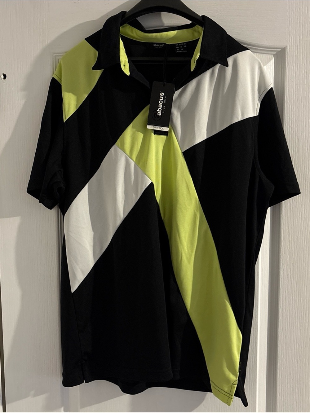 abacus Black Polo with Lime and White Diagonal Stripes